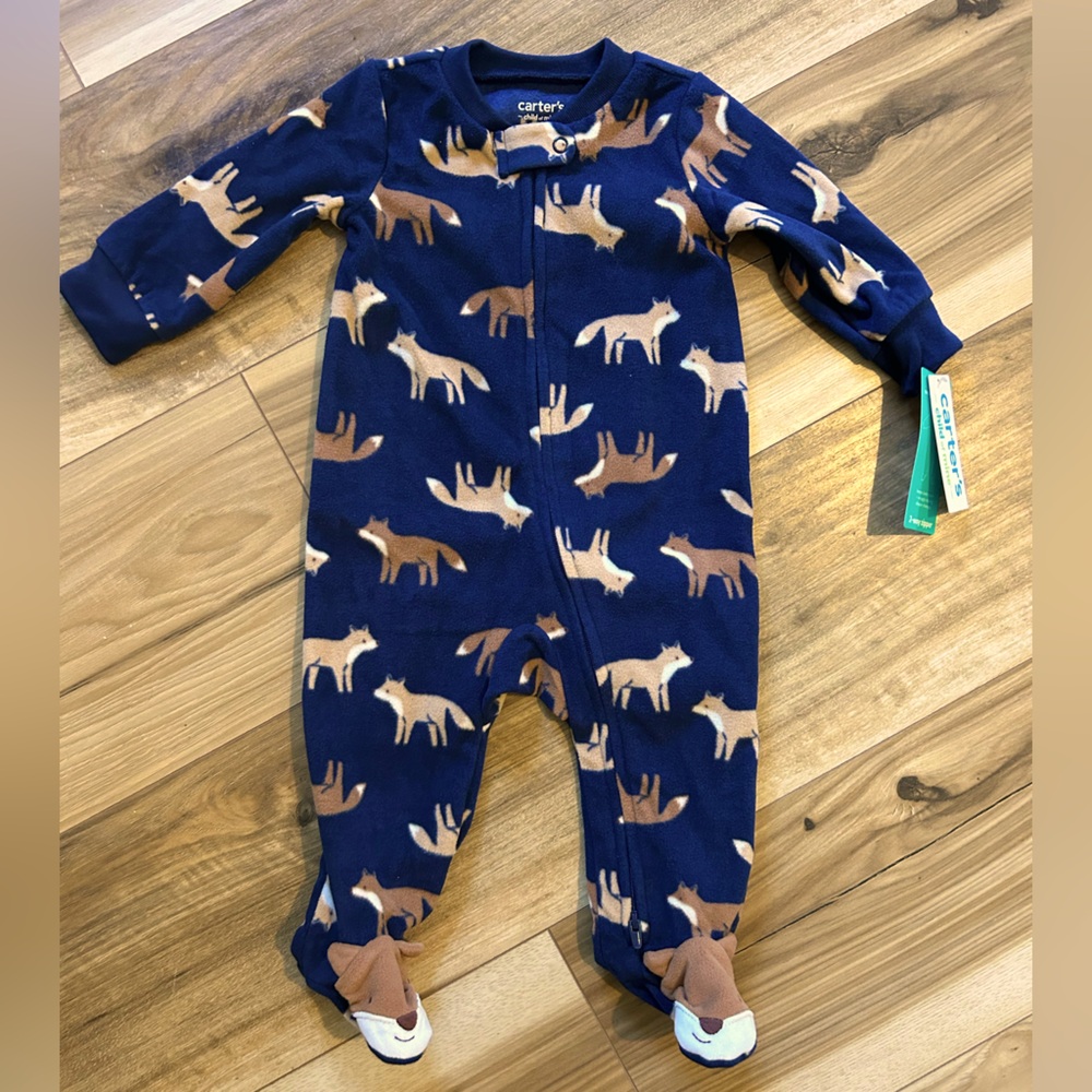 Carters two way zipper fleece footed onesie NWT